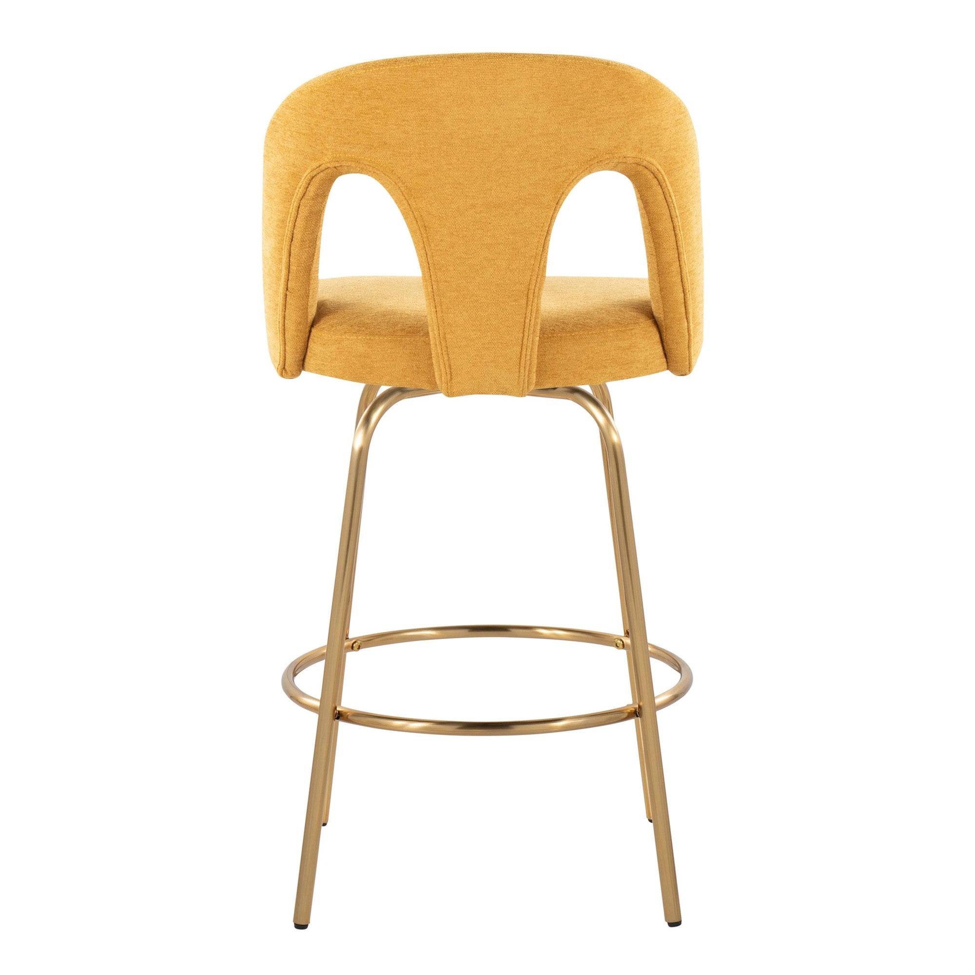Ava Upholstered 26" Fixed-Height Counter Stool - Set of 2 - Gold Metal, Yellow Fabric