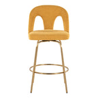 Ava Upholstered 26" Fixed-Height Counter Stool - Set of 2 - Gold Metal, Yellow Fabric