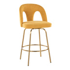 Ava Upholstered 26" Fixed-Height Counter Stool - Set of 2 - Gold Metal, Yellow Fabric