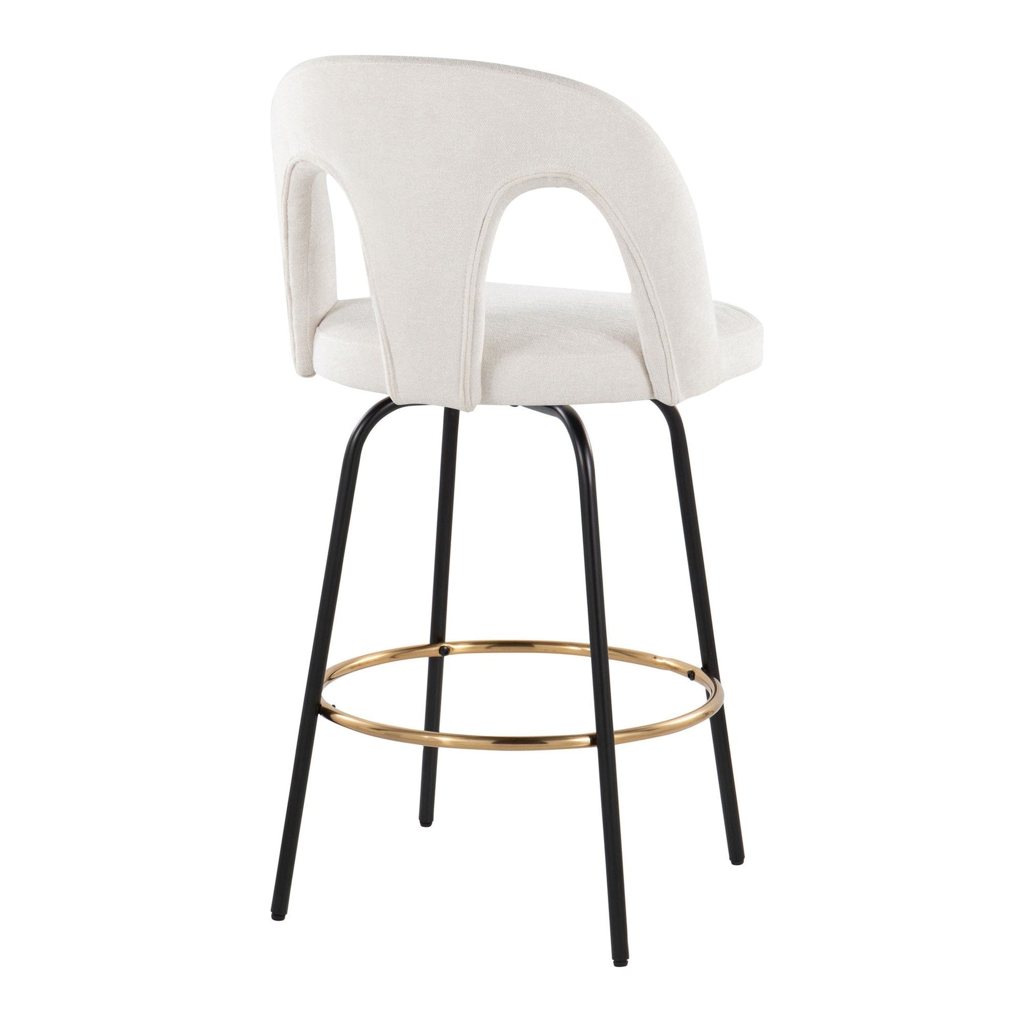 Ava Upholstered 26" Fixed-Height Counter Stool - Set of 2 - Black Metal, Snow White Fabric, Gold Metal