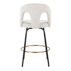 Ava Upholstered 26" Fixed-Height Counter Stool - Set of 2 - Black Metal, Snow White Fabric, Gold Metal