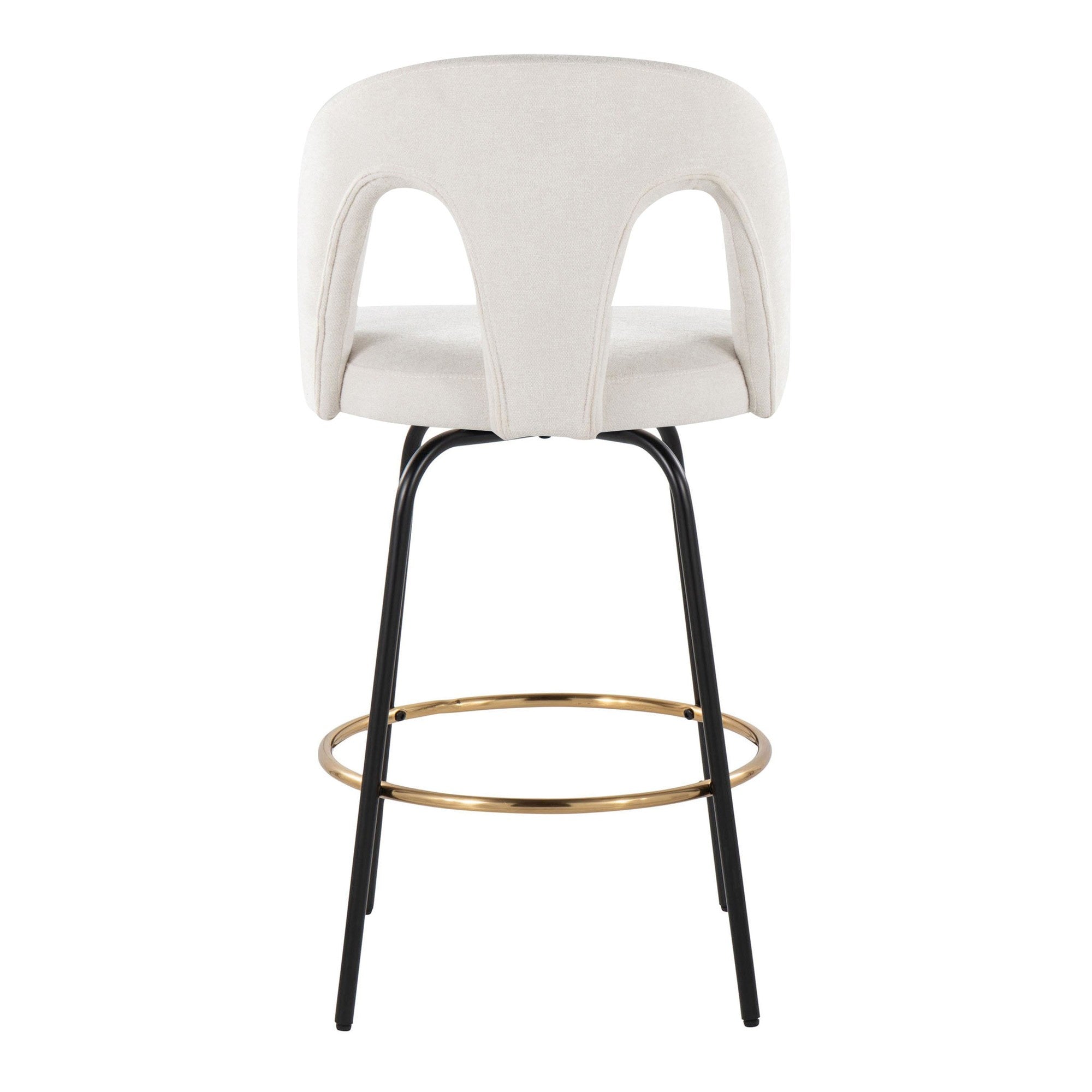 Ava Upholstered 26" Fixed-Height Counter Stool - Set of 2 - Black Metal, Snow White Fabric, Gold Metal