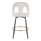 Ava Upholstered 26" Fixed-Height Counter Stool - Set of 2 - Black Metal, Snow White Fabric, Gold Metal