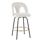 Ava Upholstered 26" Fixed-Height Counter Stool - Set of 2 - Black Metal, Snow White Fabric, Gold Metal