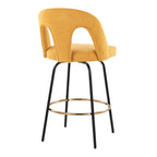 Ava Upholstered 26" Fixed-Height Counter Stool - Set of 2 - Black Metal, Yellow Fabric, Gold Metal