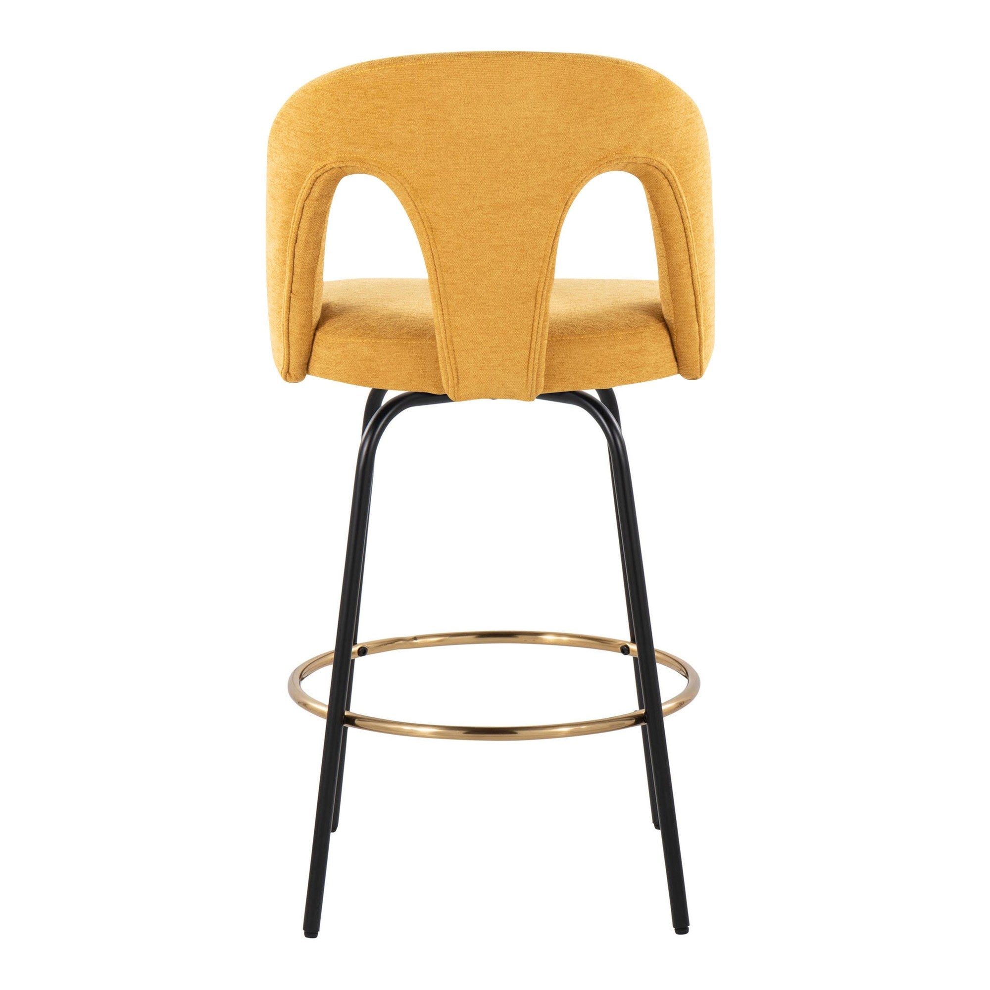 Ava Upholstered 26" Fixed-Height Counter Stool - Set of 2 - Black Metal, Yellow Fabric, Gold Metal