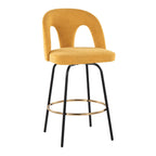 Ava Upholstered 26" Fixed-Height Counter Stool - Set of 2 - Black Metal, Yellow Fabric, Gold Metal