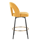 Ava Upholstered 26" Fixed-Height Counter Stool - Set of 2 - Black Metal, Yellow Fabric, Gold Metal