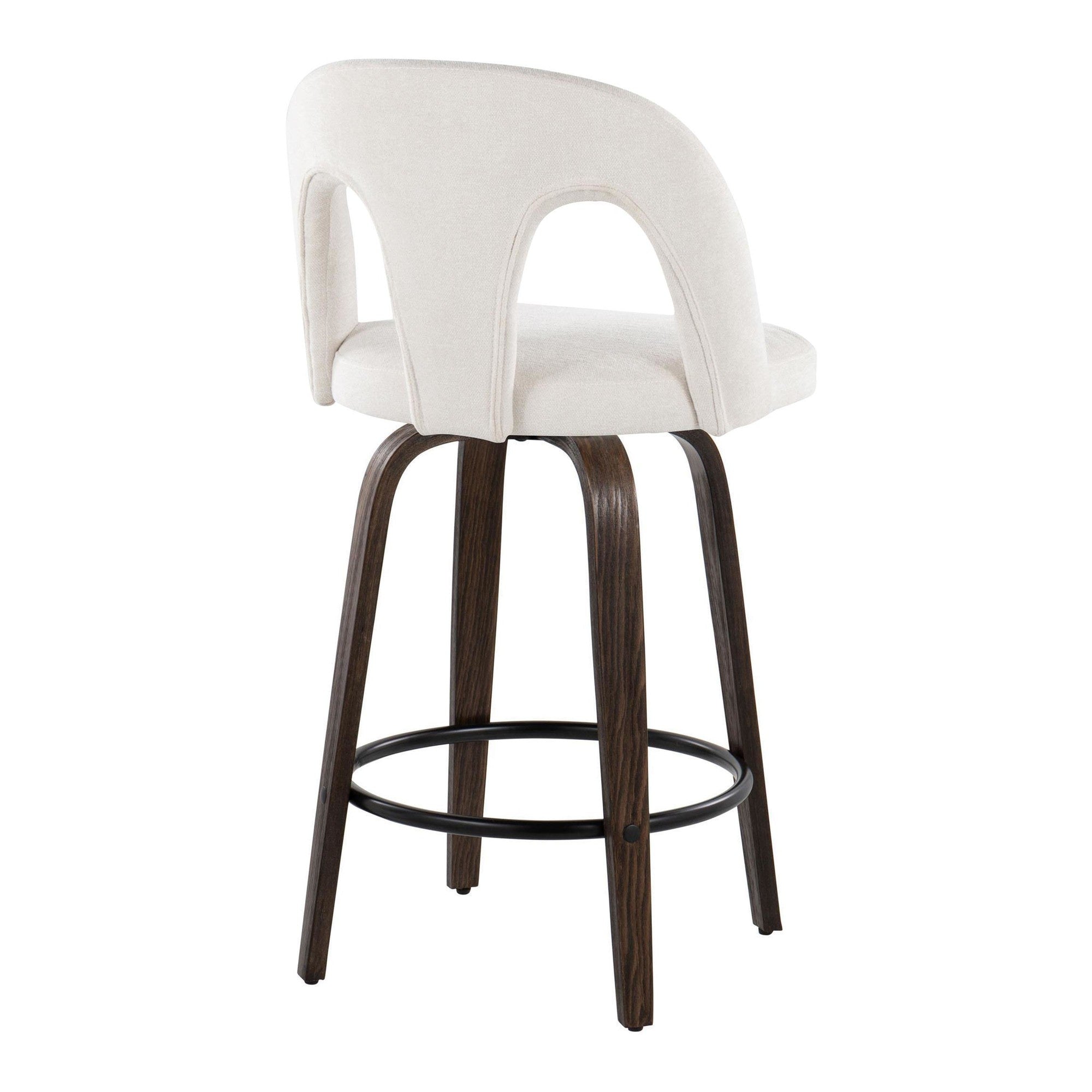 Ava Upholstered 26" Fixed-Height Counter Stool - Set of 2 - Walnut Glazed Wood, Snow White Fabric, Black Metal