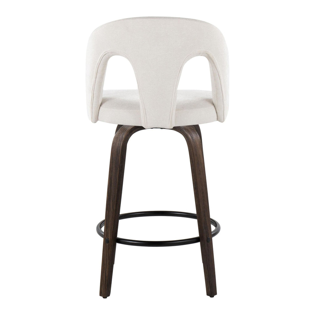 Ava Upholstered 26" Fixed-Height Counter Stool - Set of 2 - Walnut Glazed Wood, Snow White Fabric, Black Metal