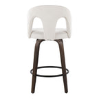 Ava Upholstered 26" Fixed-Height Counter Stool - Set of 2 - Walnut Glazed Wood, Snow White Fabric, Black Metal