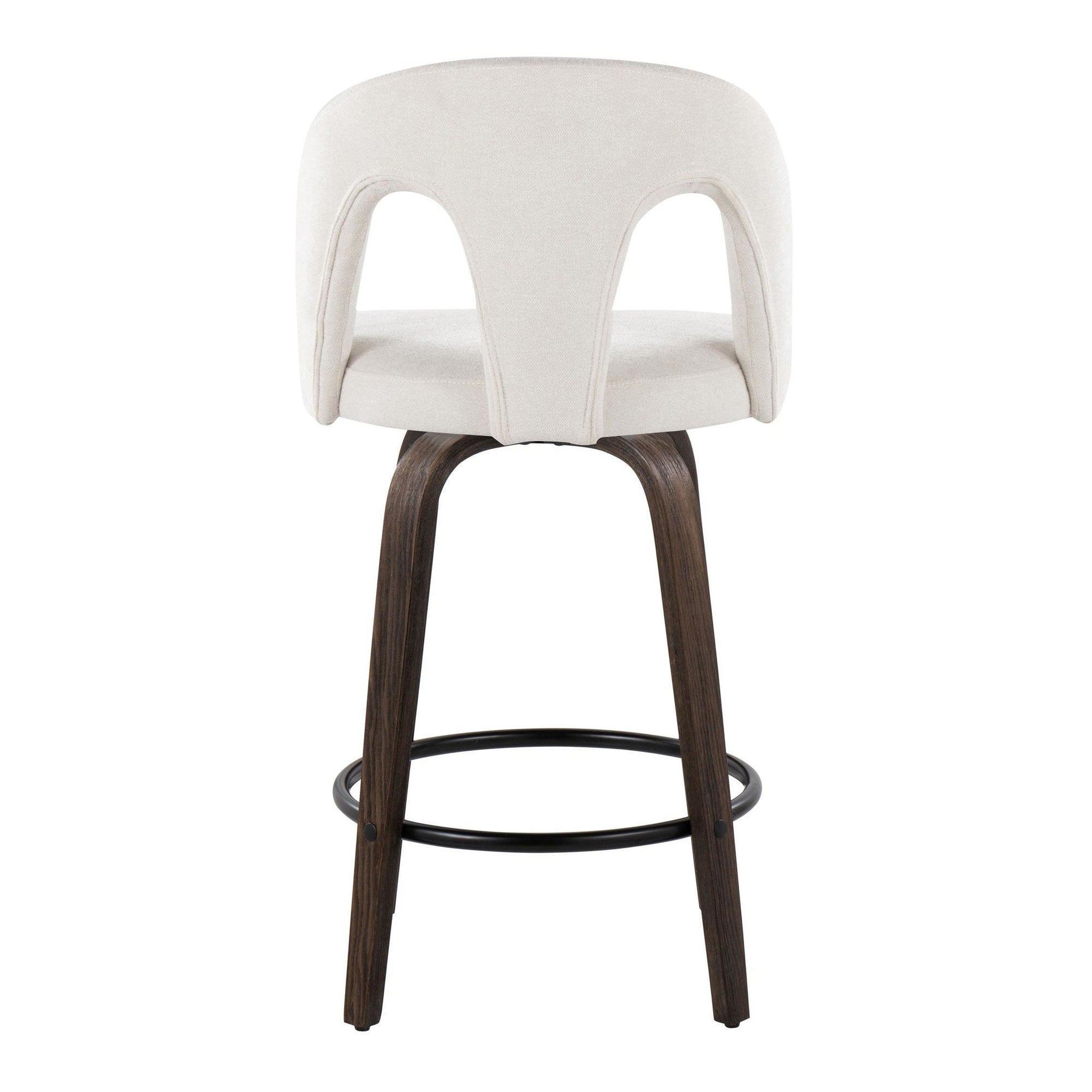 Ava Upholstered 26" Fixed-Height Counter Stool - Set of 2 - Walnut Glazed Wood, Snow White Fabric, Black Metal