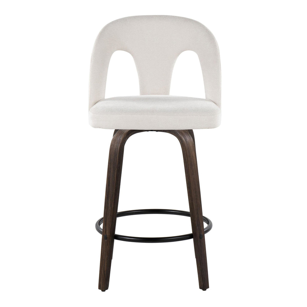 Ava Upholstered 26" Fixed-Height Counter Stool - Set of 2 - Walnut Glazed Wood, Snow White Fabric, Black Metal