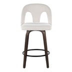 Ava Upholstered 26" Fixed-Height Counter Stool - Set of 2 - Walnut Glazed Wood, Snow White Fabric, Black Metal