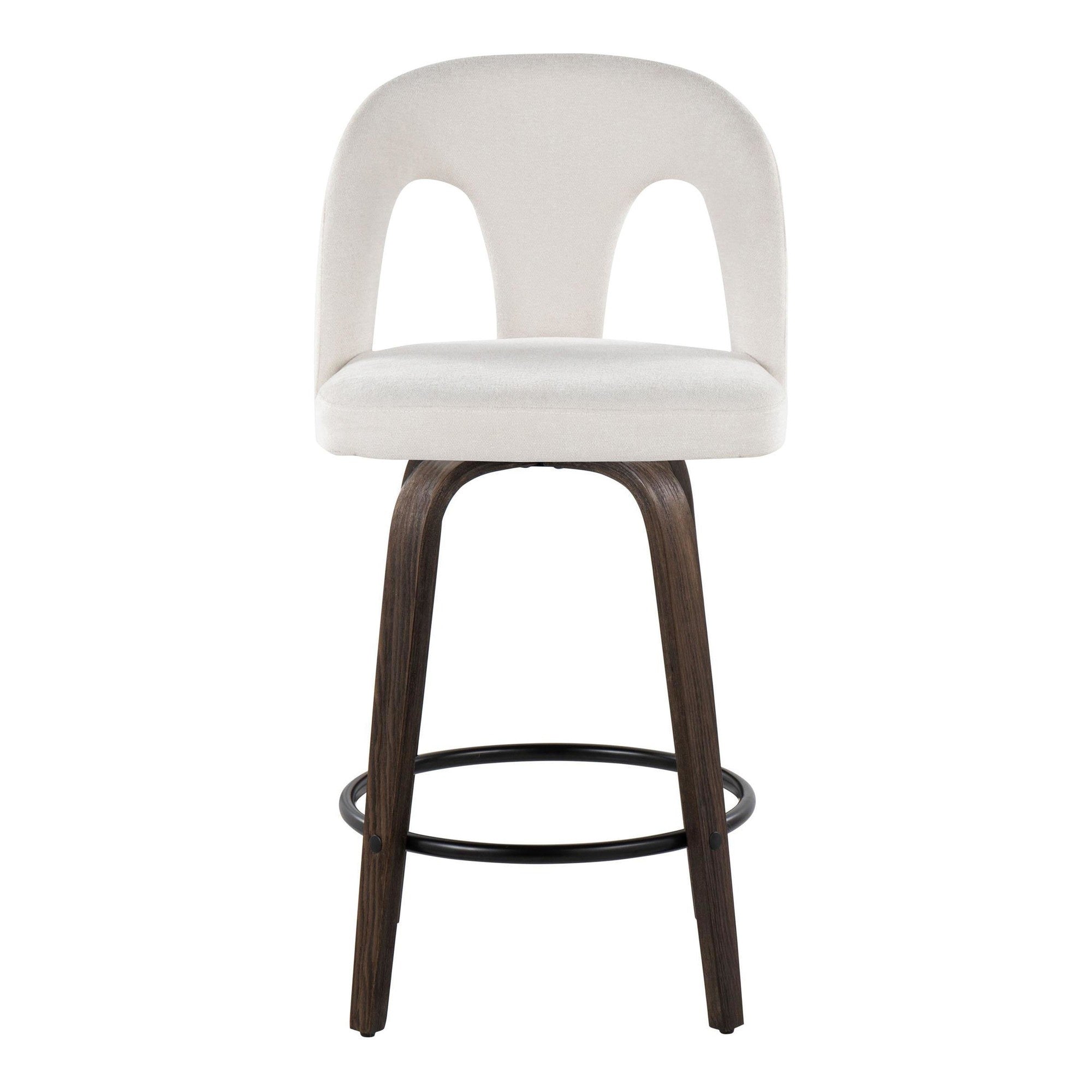 Ava Upholstered 26" Fixed-Height Counter Stool - Set of 2 - Walnut Glazed Wood, Snow White Fabric, Black Metal