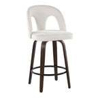 Ava Upholstered 26" Fixed-Height Counter Stool - Set of 2 - Walnut Glazed Wood, Snow White Fabric, Black Metal