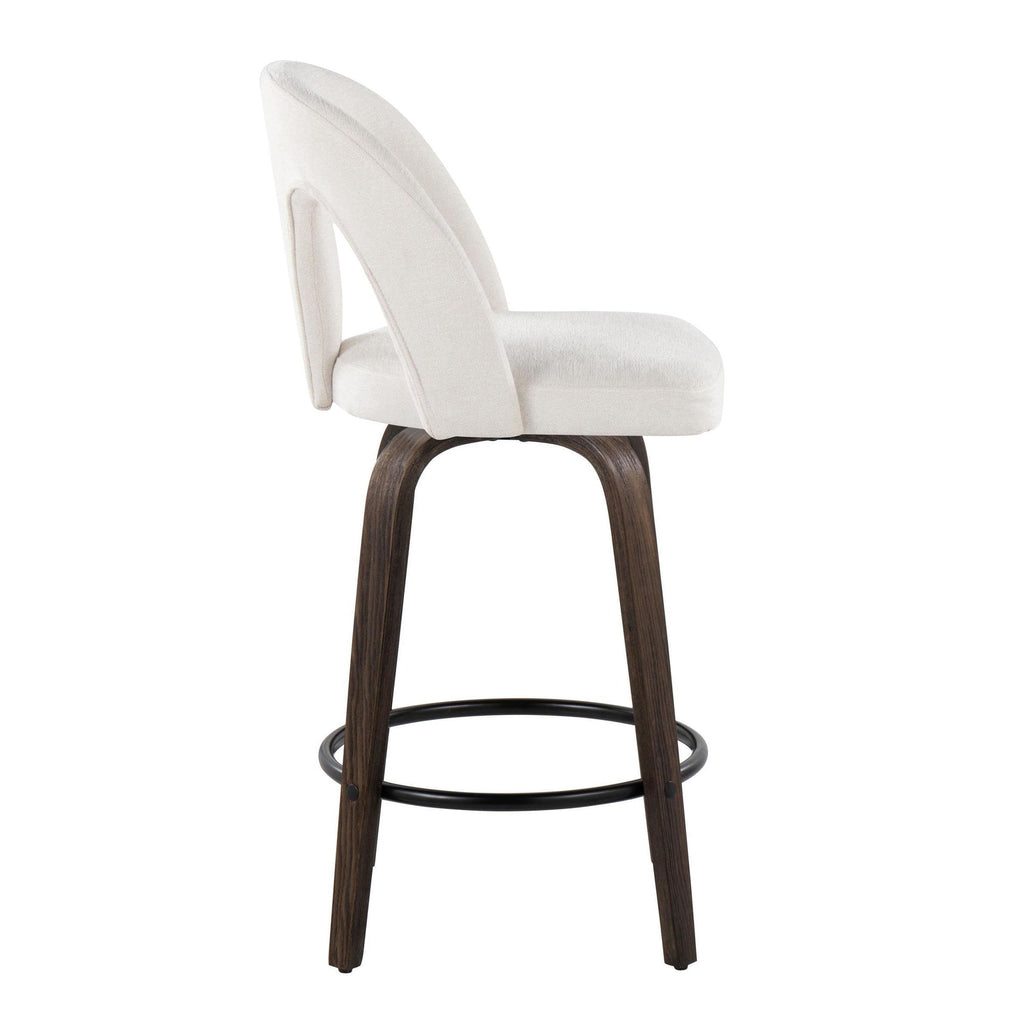 Ava Upholstered 26" Fixed-Height Counter Stool - Set of 2 - Walnut Glazed Wood, Snow White Fabric, Black Metal