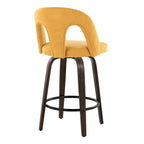 Ava Upholstered 26" Fixed-Height Counter Stool - Set of 2 - Walnut Glazed Wood, Yellow Fabric, Black Metal