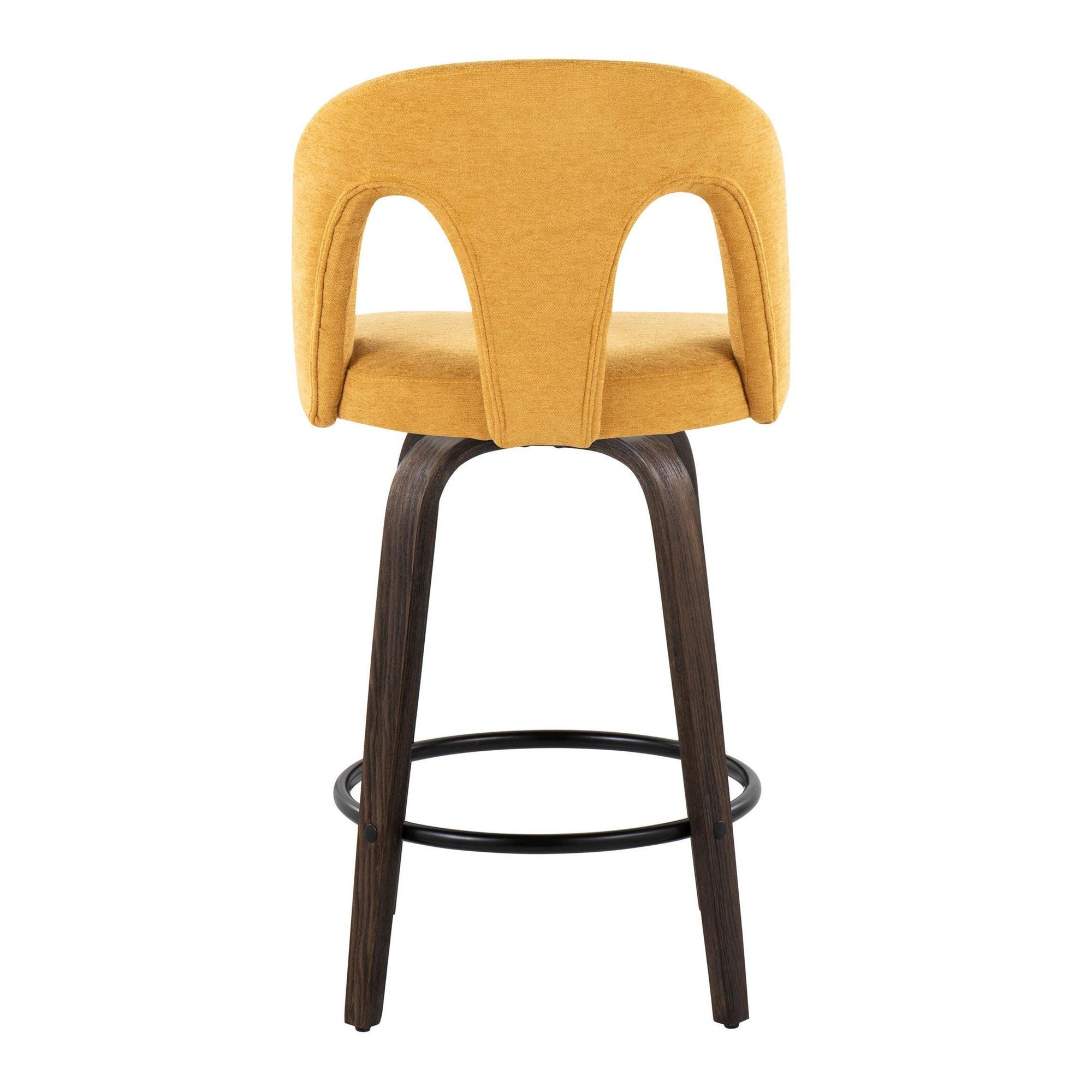Ava Upholstered 26" Fixed-Height Counter Stool - Set of 2 - Walnut Glazed Wood, Yellow Fabric, Black Metal