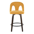 Ava Upholstered 26" Fixed-Height Counter Stool - Set of 2 - Walnut Glazed Wood, Yellow Fabric, Black Metal
