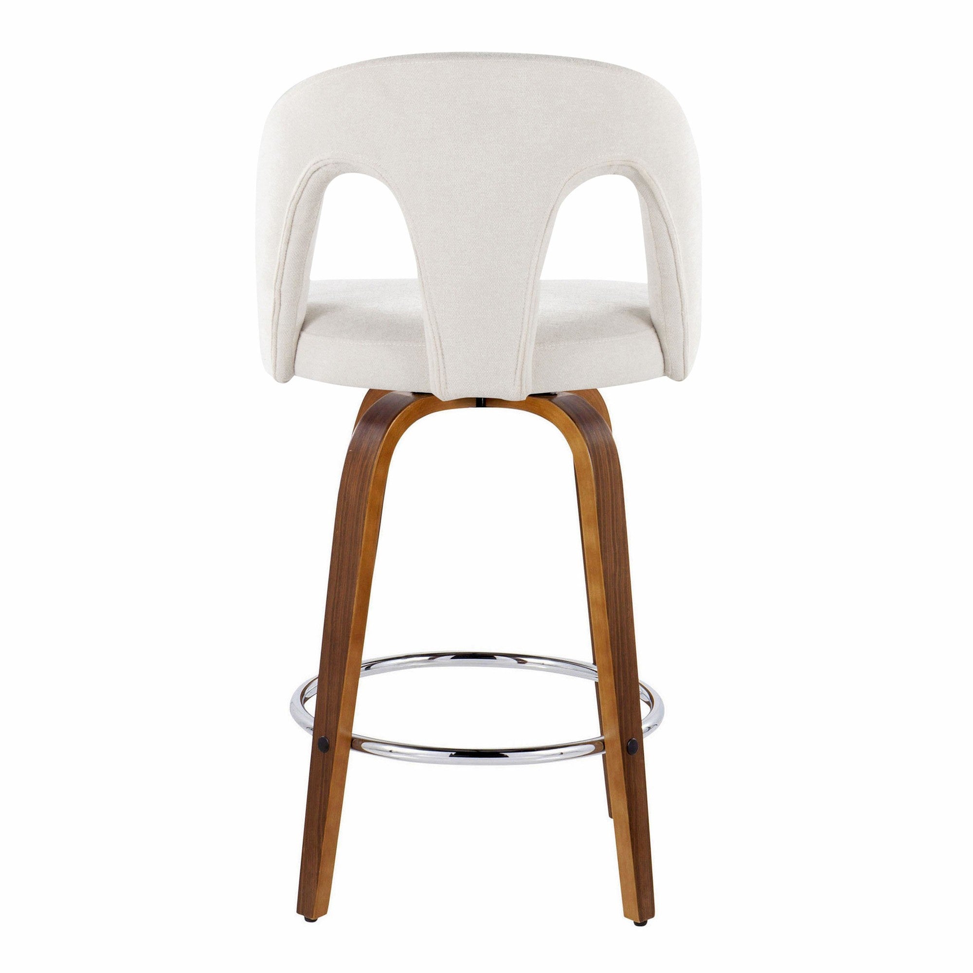 Ava Upholstered 26" Fixed-Height Counter Stool - Set of 2 - Walnut Wood, Snow White Fabric, Chrome Metal
