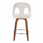 Ava Upholstered 26" Fixed-Height Counter Stool - Set of 2 - Walnut Wood, Snow White Fabric, Chrome Metal