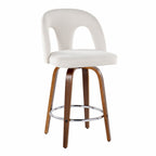 Ava Upholstered 26" Fixed-Height Counter Stool - Set of 2 - Walnut Wood, Snow White Fabric, Chrome Metal