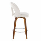 Ava Upholstered 26" Fixed-Height Counter Stool - Set of 2 - Walnut Wood, Snow White Fabric, Chrome Metal