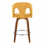 Ava Upholstered 26" Fixed-Height Counter Stool - Set of 2 - Walnut Wood, Yellow Fabric, Chrome Metal