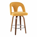 Ava Upholstered 26" Fixed-Height Counter Stool - Set of 2 - Walnut Wood, Yellow Fabric, Chrome Metal
