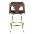 Ava Upholstered 26" Fixed-Height Counter Stool - Set of 2 - Gold Metal, Espresso Velvet