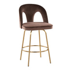 Ava Upholstered 26" Fixed-Height Counter Stool - Set of 2 - Gold Metal, Espresso Velvet