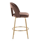 Ava Upholstered 26" Fixed-Height Counter Stool - Set of 2 - Gold Metal, Espresso Velvet