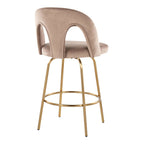Ava Upholstered 26" Fixed-Height Counter Stool - Set of 2 - Gold Metal, Taupe Velvet