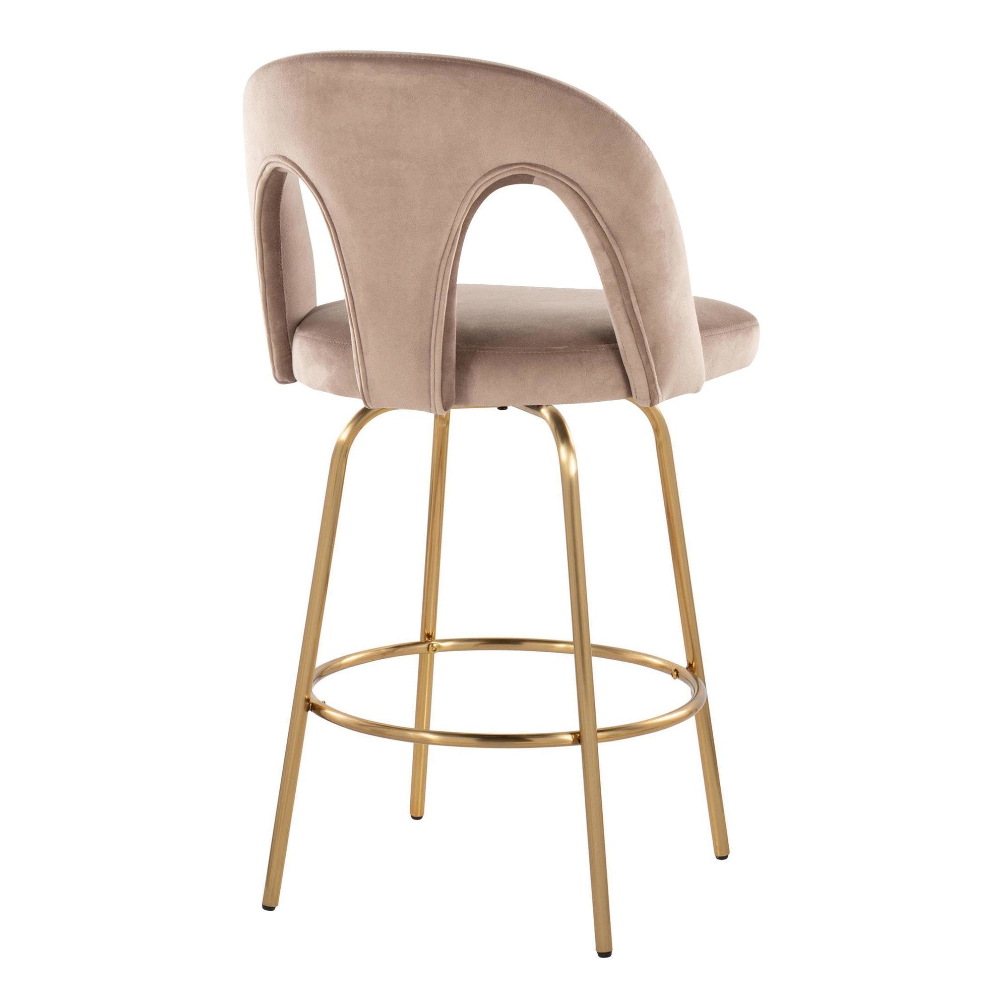 Ava Upholstered 26" Fixed-Height Counter Stool - Set of 2 - Gold Metal, Taupe Velvet