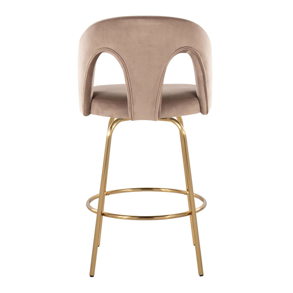 Ava Upholstered 26" Fixed-Height Counter Stool - Set of 2 - Gold Metal, Taupe Velvet