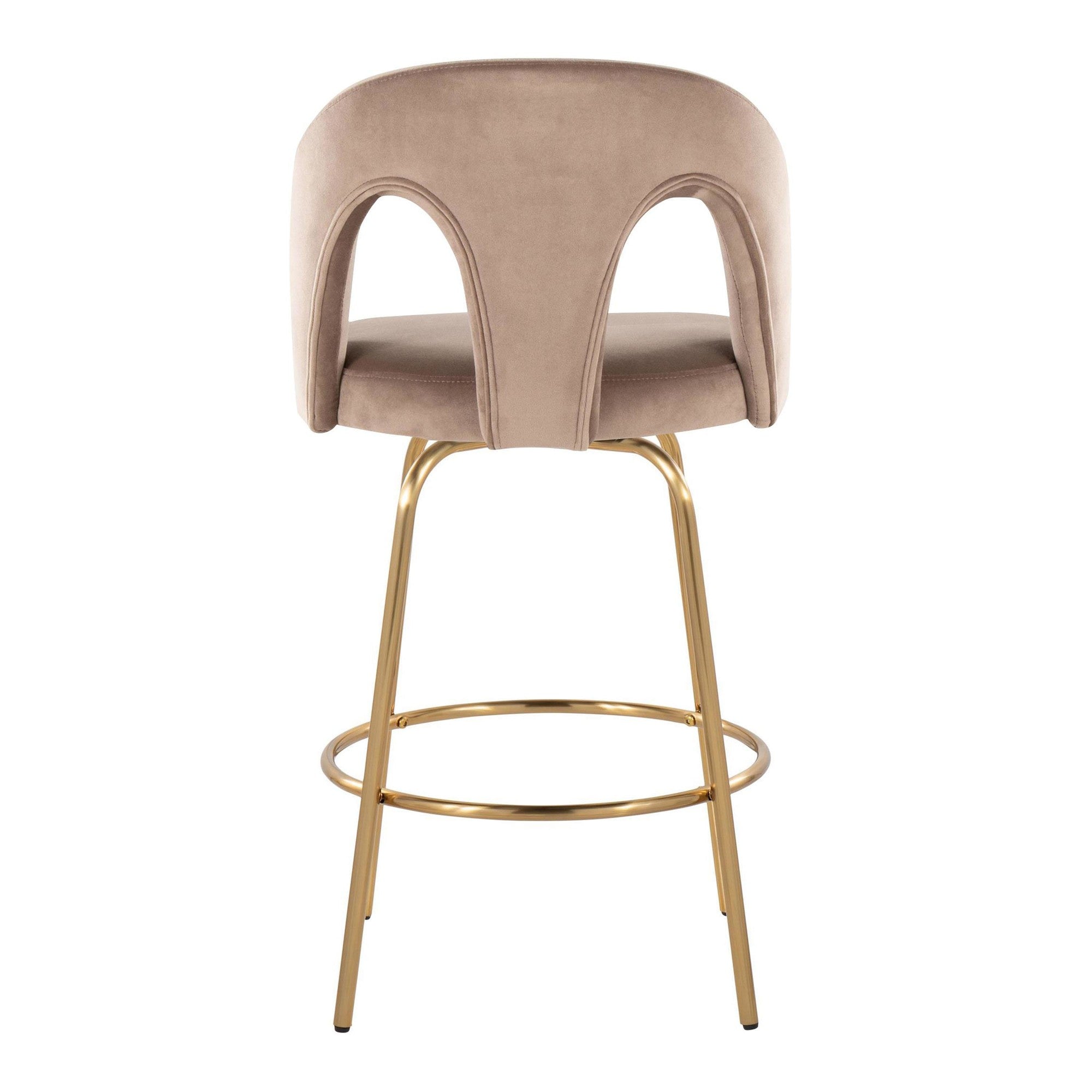 Ava Upholstered 26" Fixed-Height Counter Stool - Set of 2 - Gold Metal, Taupe Velvet
