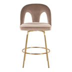 Ava Upholstered 26" Fixed-Height Counter Stool - Set of 2 - Gold Metal, Taupe Velvet