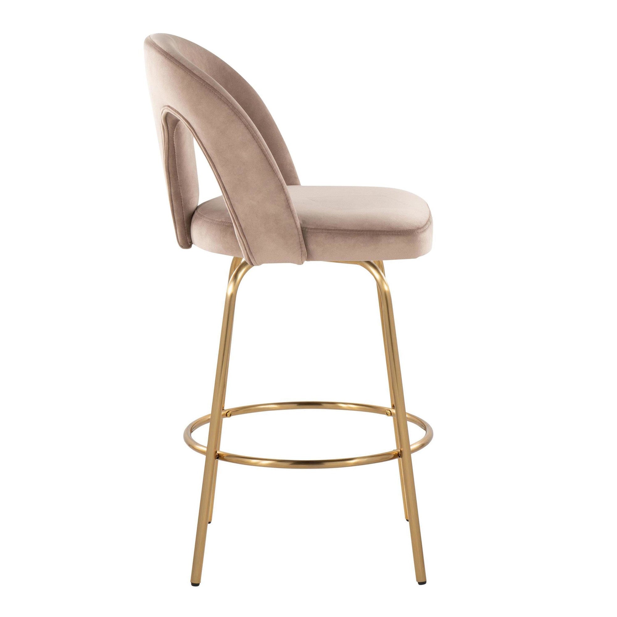 Ava Upholstered 26" Fixed-Height Counter Stool - Set of 2 - Gold Metal, Taupe Velvet