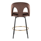 Ava Upholstered 26" Fixed-Height Counter Stool - Set of 2 - Black Metal, Espresso Velvet, Gold Metal