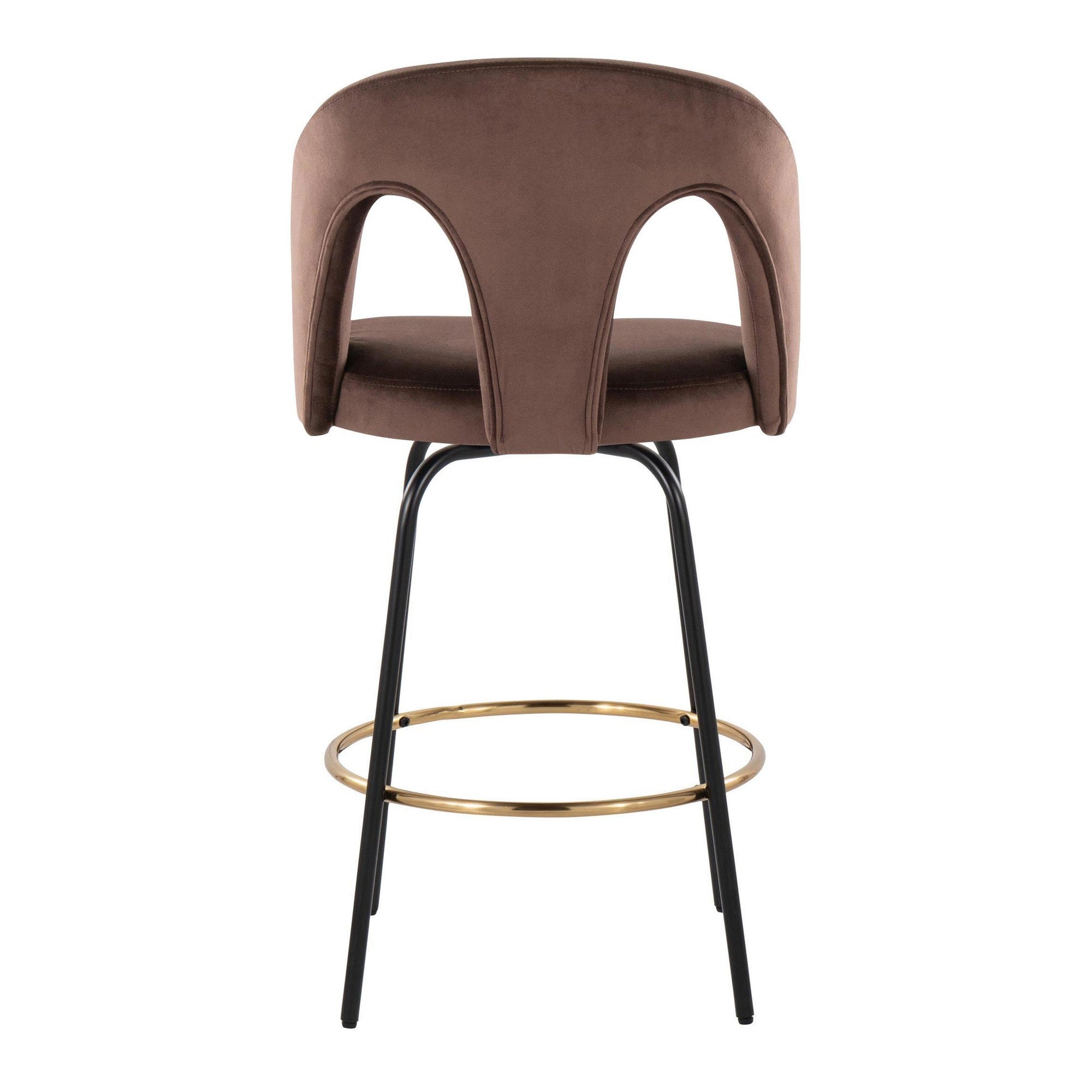 Ava Upholstered 26" Fixed-Height Counter Stool - Set of 2 - Black Metal, Espresso Velvet, Gold Metal