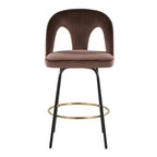 Ava Upholstered 26" Fixed-Height Counter Stool - Set of 2 - Black Metal, Espresso Velvet, Gold Metal
