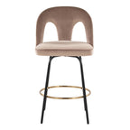 Ava Upholstered 26" Fixed-Height Counter Stool - Set of 2 - Black Metal, Taupe Velvet, Gold Metal