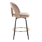 Ava Upholstered 26" Fixed-Height Counter Stool - Set of 2 - Black Metal, Taupe Velvet, Gold Metal