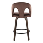 Ava Upholstered 26" Fixed-Height Counter Stool - Set of 2 - Walnut Glazed Wood, Espresso Velvet, Black Metal