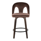 Ava Upholstered 26" Fixed-Height Counter Stool - Set of 2 - Walnut Glazed Wood, Espresso Velvet, Black Metal