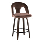 Ava Upholstered 26" Fixed-Height Counter Stool - Set of 2 - Walnut Glazed Wood, Espresso Velvet, Black Metal