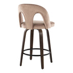 Ava Upholstered 26" Fixed-Height Counter Stool - Set of 2 - Walnut Glazed Wood, Taupe Velvet, Black Metal
