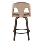 Ava Upholstered 26" Fixed-Height Counter Stool - Set of 2 - Walnut Glazed Wood, Taupe Velvet, Black Metal