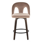 Ava Upholstered 26" Fixed-Height Counter Stool - Set of 2 - Walnut Glazed Wood, Taupe Velvet, Black Metal